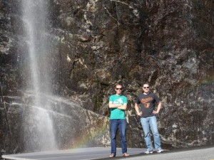 Adam and Ryan at a waterfall on the side of the road.  Pretty rainbow
