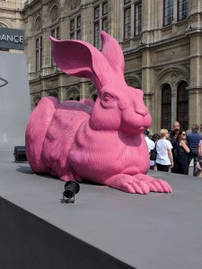 Big pink rabbit outside of the opera house.  No clue on why