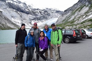 All ready to hike, with picks and crampons