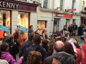 Street performers; Music and dancing, a mix of Irish and what sounded like Latin music