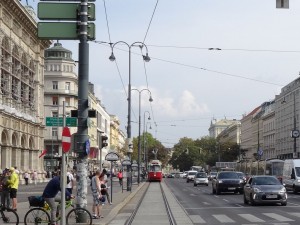 Here comes the tram!  Great public transportation in Vienna