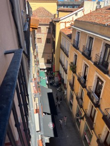 Picture from our balcony.  The green awnings are San Gines